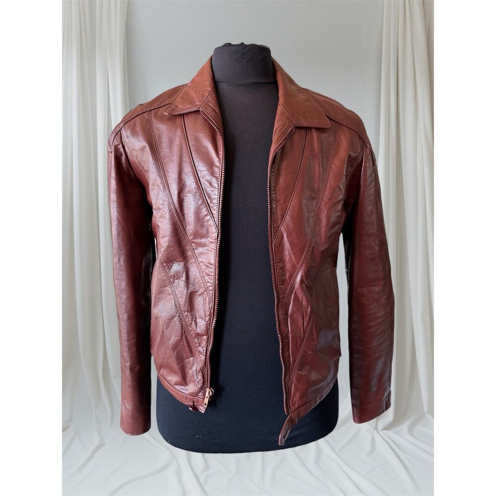 Men's 1970's Brown Vintage Leather Jacket, Large, M 38
